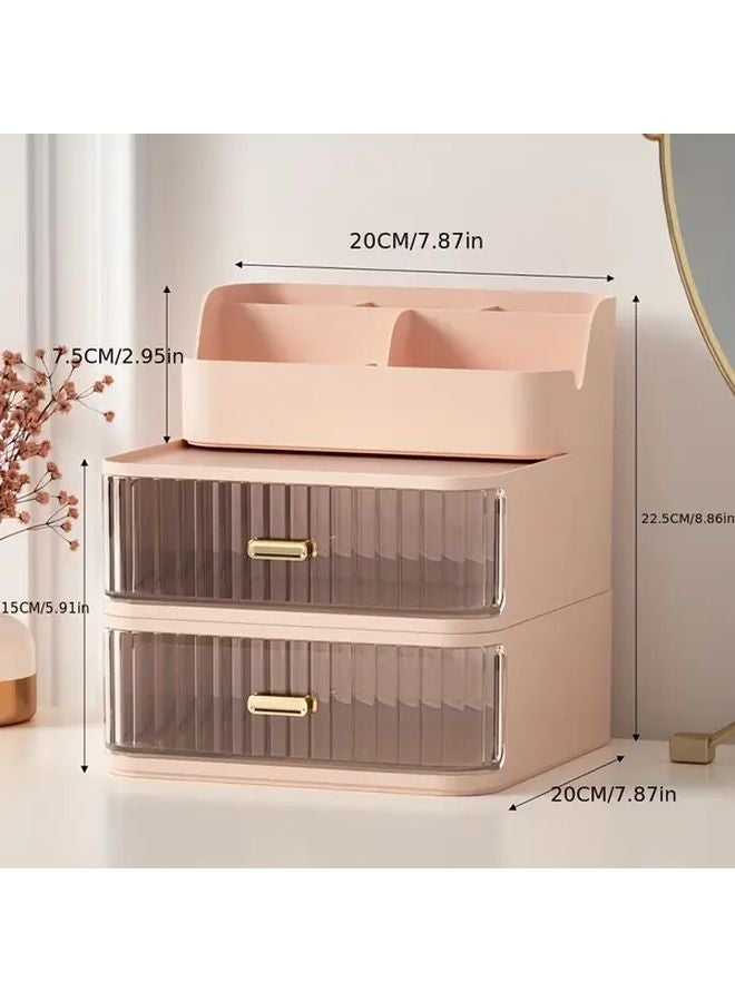 White Small Makeup Organizer Box with Drawer Adjustable Compartments Jewelry Earring Rack - Image 4
